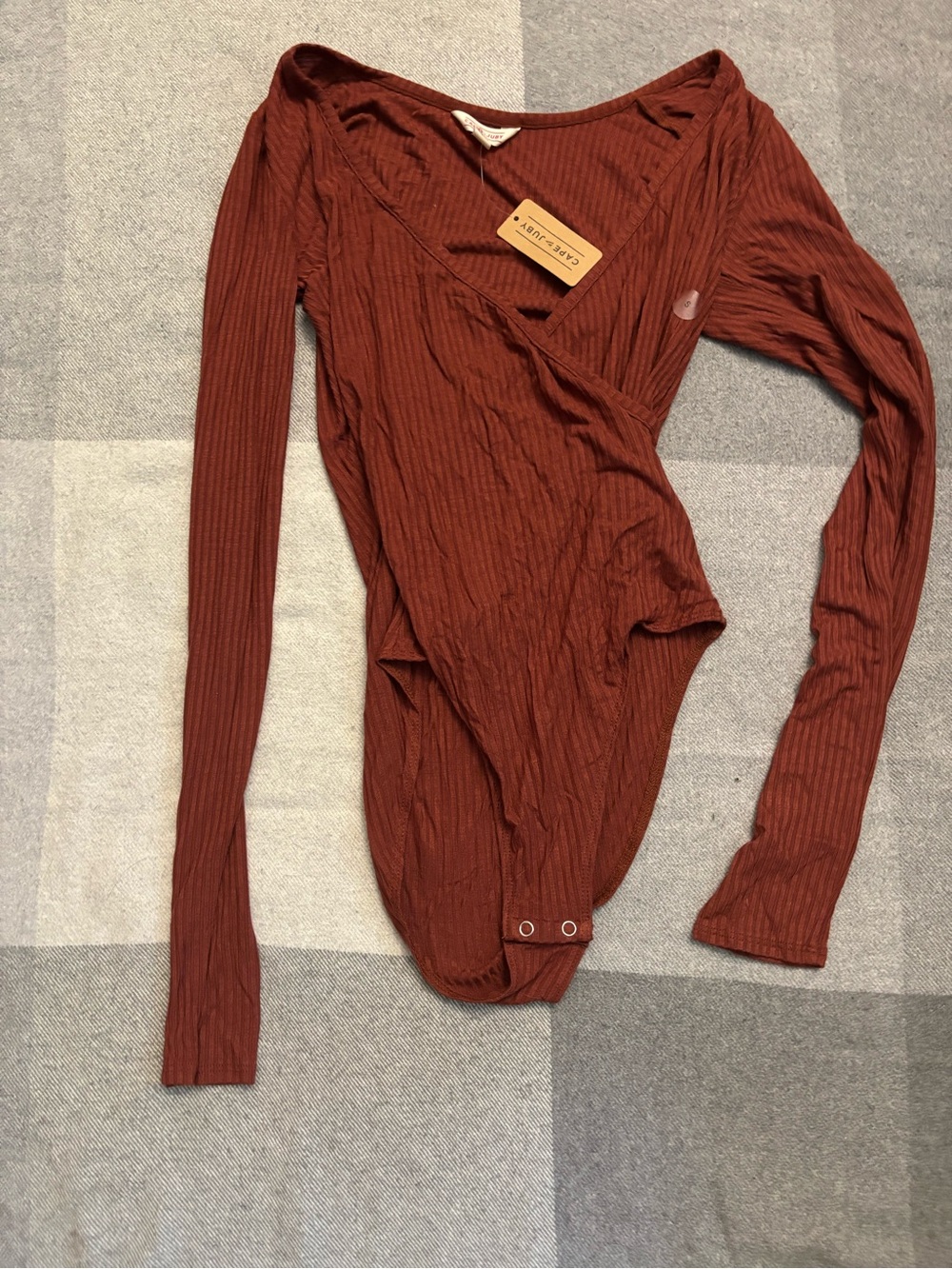Cape Juby Ribbed Wrap Bodysuit in Rust